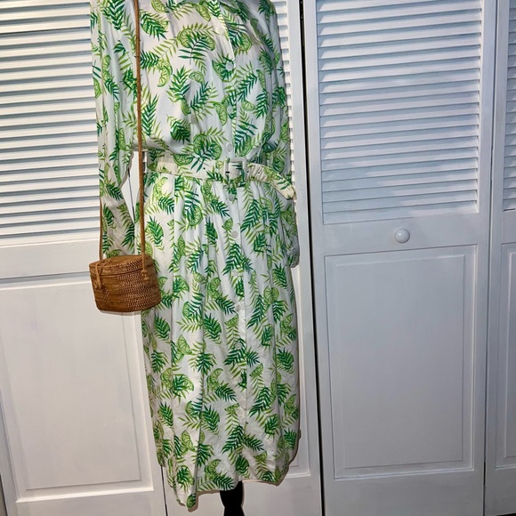 70-90s Tanner Green Lime Print Dress With Belt - Picture 7 of 11